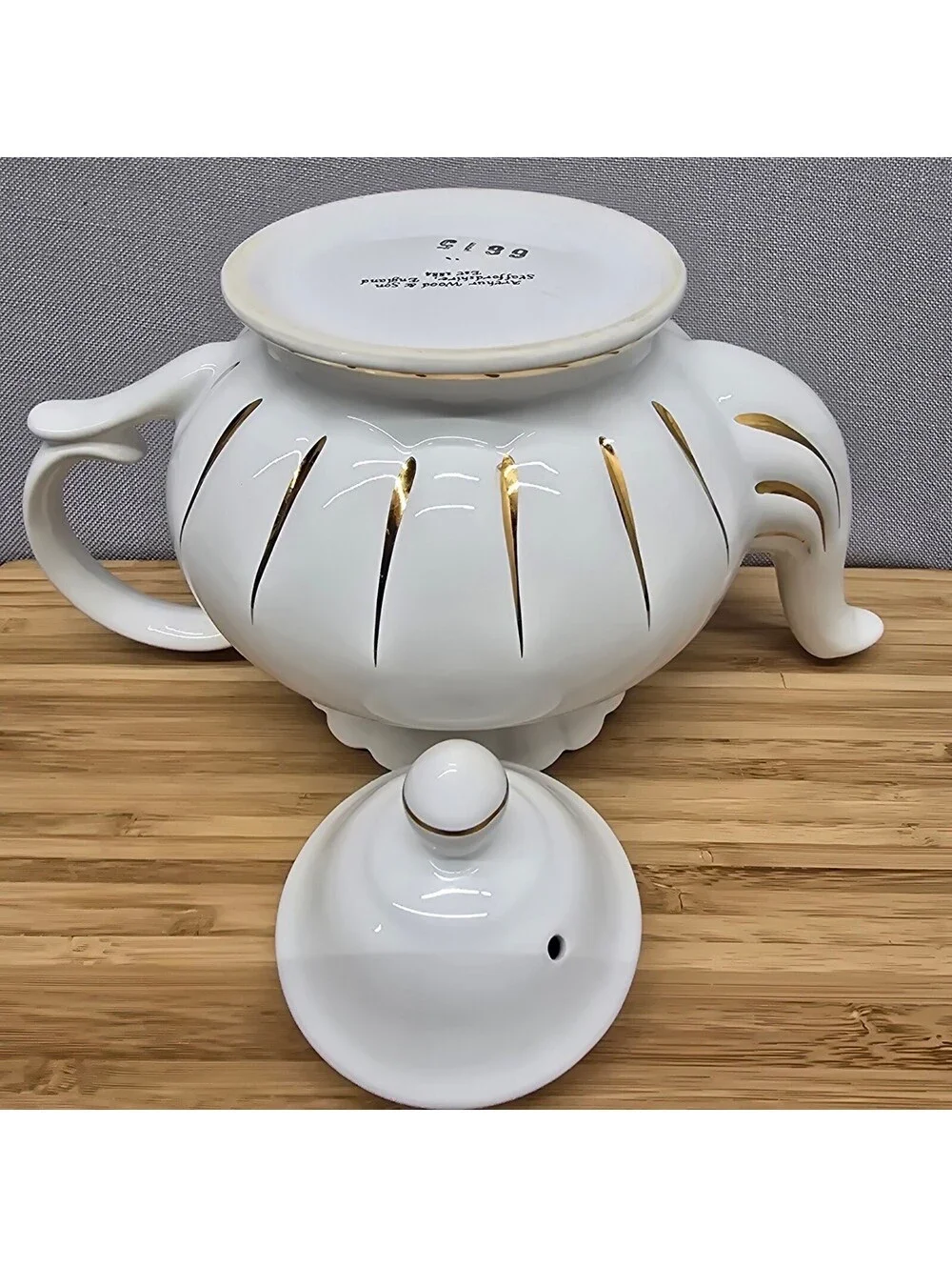 Vintage White & Gold Scalloped Teapot by Arthur Wood & Son Staffordshire 6615
